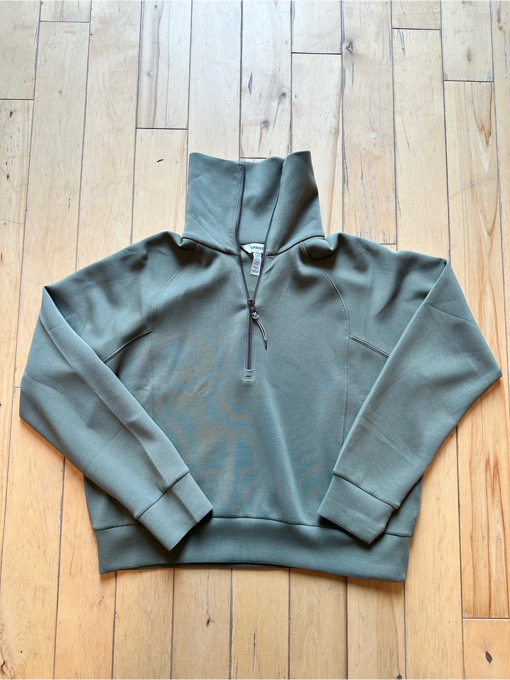 SPANX Sage Green Half-Zip Funnel Neck Sweatshirt